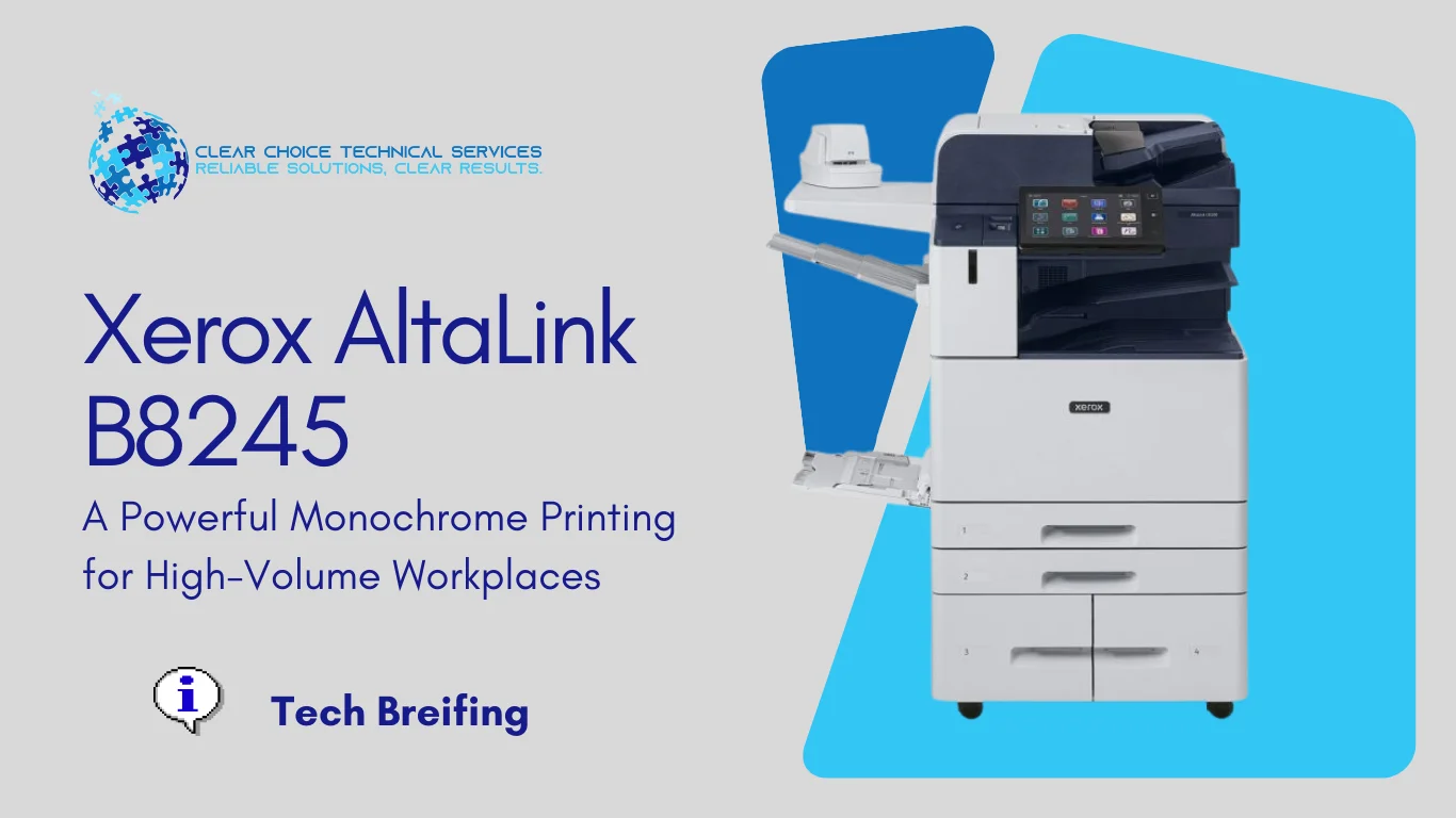 Xerox AltaLink B8245 black-and-white multifunction printer featuring a 10.1-inch touchscreen and high-capacity tandem tray at 601 South Figueroa Street, Los Angeles, CA
