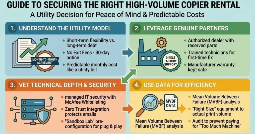 Guide to securing the right high-volume Copier Rental Cost in Los Angeles, focusing on McAfee Whitelisting, Zero Trust, and Sandbox Lab pre-configuration.